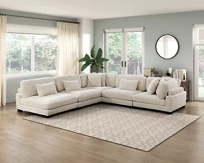 5 Pc Beige Modular Corduroy Sofa Sectional Ottoman Pillows Living Room Furniture • $1649