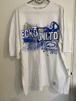 ECKO UNLTD Classic T-Shirt White Graphic Short Sleeve Mens L - Y2K Rhino • £19.90