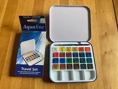 £10 • Buy New Daler Rowney Aquafine Watercolour Paints Half Pan-travel Set 24 & Brush