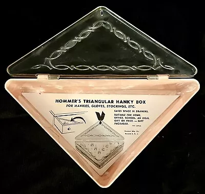 Vtg 1960s Hommer Triangular Pink Marbled Plastic Handkerchief Hanky Box Jewelry  • $15