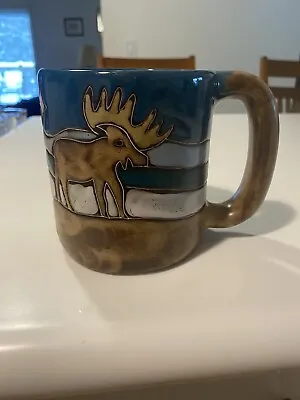 Mara Mexico Hand Made Mexican Pottery Coffee Mug Cup Moose & Pine Tree 16 Oz EUC • $29.99