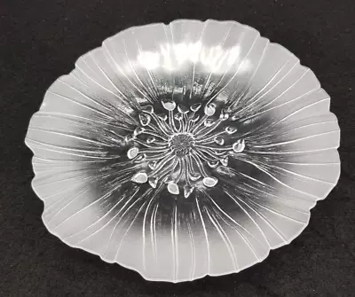 Vintage MATS Jonasson Art Glass Clear&Frosted Flower Design Plate 19.3 Cm Sweden • £15