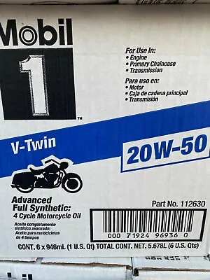 Mobil 1 V-Twin Full Synthetic Motorcycle Oil 20W-50 1 Qt Case Of 6 • $74.40