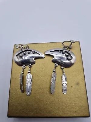 Huge Navajo Sterling Silver  Earrings Signed LS Larry Sterling  • £59.99