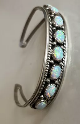 Vintage Navajo Opal Cabochons  Sterling Silver  Bracelet  7” Richard Hoskie R • $99.99