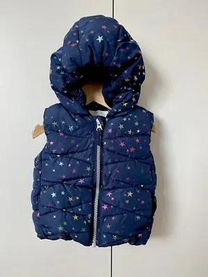 Baby Next Age 9-12 Months Hooded Gilet Zip Up Blue Quilted Star Print & Lined • £2.50