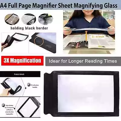 Large A4 Full Page Magnifying 3x Magnifier Sheet Glass Book Reading Aid Len New • £3.89