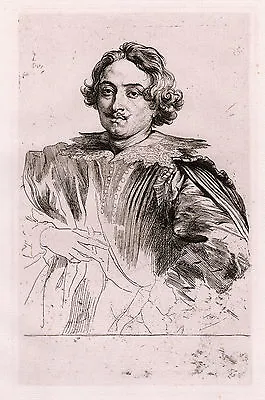 1800s ANTHONY VAN DYCK Etching  Portrait Of Justus Sustermans  Durand FRAMED COA • $284