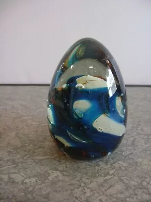 Mdina Glass Paperweight Vtg. Malta Egg Cobalt Blue 'Tiger' Pattern  • $34.99