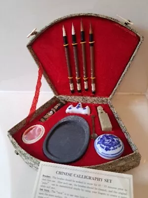 Complete Chinese Calligraphy Set - Vtg Hero Rare NOS Pens Inkwell Decorative • $19.99