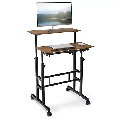 Mobile Stand Up Desk Adjustable Computer Writing Table Tilting Workstation • $69.49