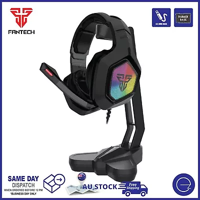 $39 • Buy Gaming PC 3.5mm TRRS RGB Headset Mic+Desktop Headphone Stand For Xbox PS4 Switch