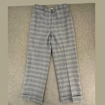 Amanda Smith Plaid Straight Pants Cuffed Size 4 Gray Black Teal Work Business • $27