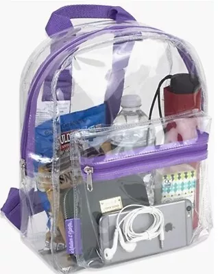 Clear Backpack See Through Book Bag Transparent Stadium Approved Bag USA 12”x10  • $16.29