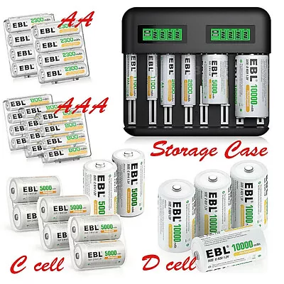 $56.99 • Buy C D Cell Rechargeable Batteries NI-MH 1.2V AA AAA Battery / Durable Charger Lot
