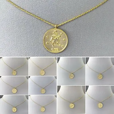 Gold Dipped Finished Hand Made Zodiac Sign Circle Pendant Necklace • $9.99