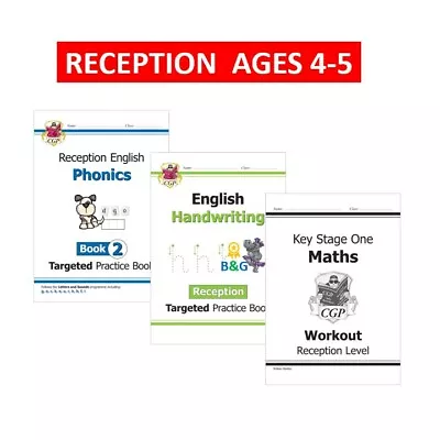 Reception Ages 4-5 Phonics Maths English Handwriting 3 Workbooks Bundle Primary • £14.99