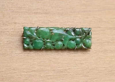 Vintage Antique Chinese Carved Jade Sterling Silver Pin Brooch • $148