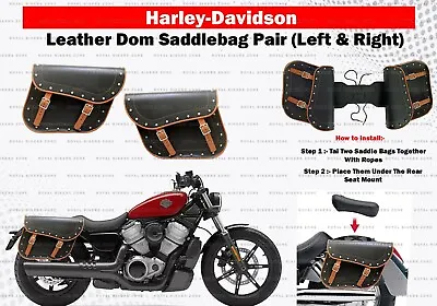 Leather  Dom Vintage Saddlebags Pair LH & RH Fit For Harley Davidson  • $197.03