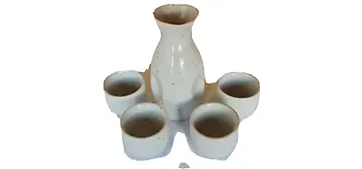 Traditional Japanese 5 Piece Sake Set 1 Bottle 4 Cups (White) • $35