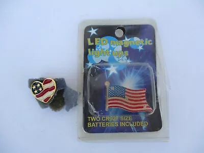 2 American Flag Pins Flashing Magnetic American Flag & Heart Shape • $9.99