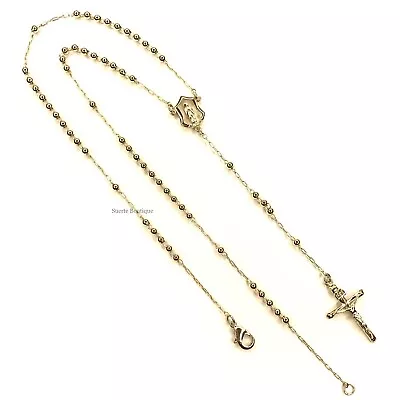 14K Gold Plated Rosary Necklace Virgen De Guadalupe Rosario Oro Laminado 19” • $17.99