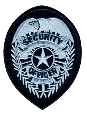 SECURITY OFFICER Badge Patch Silver On Black 2-3/4X3-3/4   IRON-ON  • $8.50