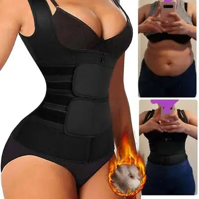 Sweat Sauna Body Shaper Vest Women Slimming Corset Neoprene Zipper Waist Trainer • £15.79