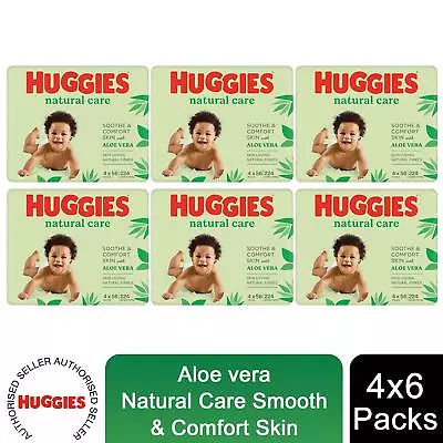 24 Packs Huggies Natural Care Skin Loving With Aloe Vera 1344 Baby Wipes • £22.99