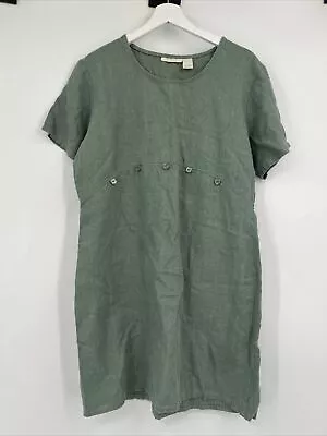 J Jill 100% Linen Green Short Sleeve Dress • $22