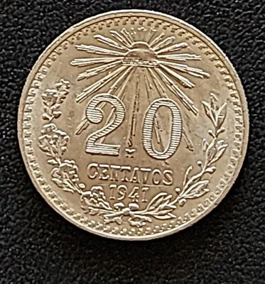 1941 MEXICO SILVER 20 CENTAVOS NEAR UNCIRCULATED Nice Luster  • $15.99