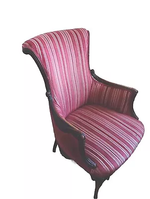 Burgundy/Red Vintage Wingback Chair. Carved Wood Designed.  • $20