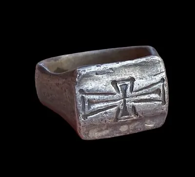 Ancient Medieval Heavy Silver Crusader Ring With Cross 12th/13th Century • £395