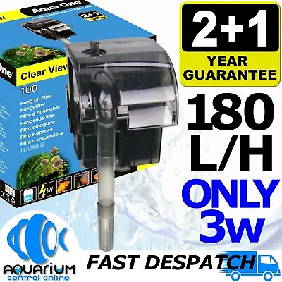 $29.80 • Buy Aqua One Clearview 100 Hang On Filter 180 L/H 11526 Fish Tank Aquarium Cleaner
