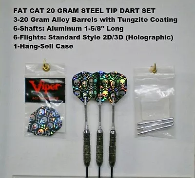 Darts Fat Cat Tungzite 20 Gram Steel Tip Dart Set W/ 2D/3D Skull & Bones Flights • $12.99