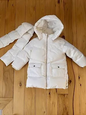 Zara Baby Girls Down Jacket White Hooded  With Scarf Sz 2/3 Years Barely Worn • $19.99