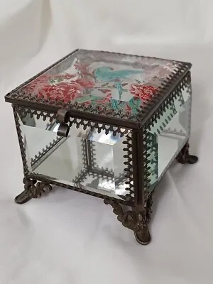 Floral Bird Beveled Glass Mirrored Trinket Jewelry Box By Nicole Miller Home • $24.99