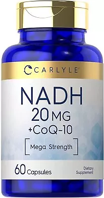 NADH 20mg | With CoQ10 | 60 Capsules | Non-GMO Gluten Free | By Carlyle  • $21.09