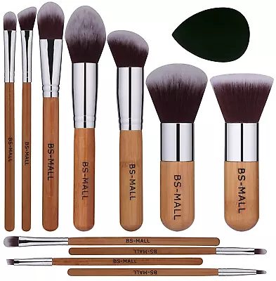 Makeup Brush 11Pcs Bamboo Synthetic Kabuki Foundation Powder Blending Sponge Bag • $15.46