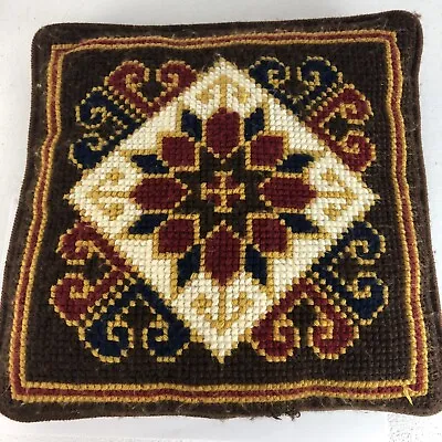 Vintage MCM Needlepoint RETRO Throw Pillow Cover Handcrafted Mid Century￼￼ • $19.54