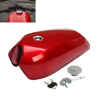 US 2.4 Gallon Motorcycle Cafe Racer Seat Vintage Fuel Gas Tank & Cap Switch Red • $201.99