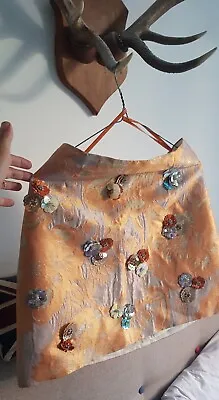 £4 • Buy River Island Orange Gold Floral Skirt Uk 12