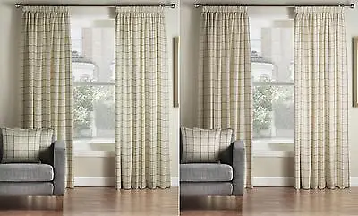 £28.50 • Buy One Pair Of MONTGOMERY Modern Check Burchill Pencil Pleat Lined Curtains 