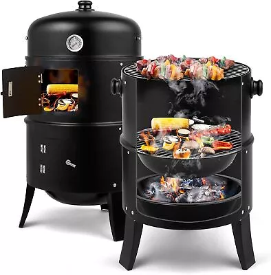 3-in-1 Portable Outdoor Grill Cooker Vertical 17in Charcoal BBQ SmokerOutdoor • $55.99