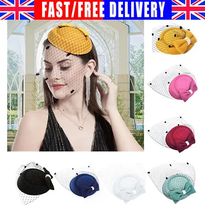£7.21 • Buy Vintage Royal Pillbox Hat Mesh Veil Fascinator Cap Headpiece Clip Wedding Party~