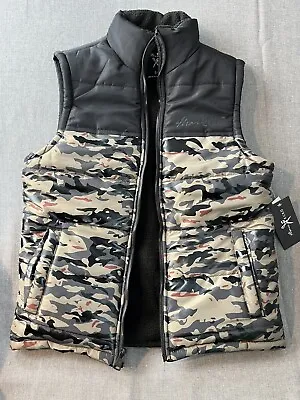 MARK ECKO Men's Cut & Sew Full Zip Puffer Color Block Black / Olive Camo Vest  S • $39.94