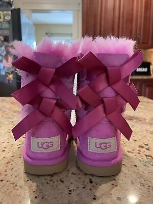 UGG Bailey Bow II Youth Mid-Calf Suede Boots Hot Pink Size 8 Toddlers WORN ONCE • $35