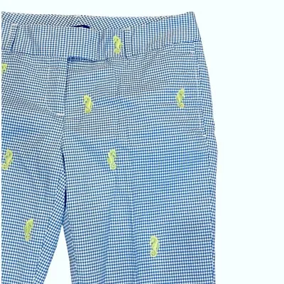 J. Crew Blue White Gingham Green Seahorse Embroidered Flare Bootcut Pants 8 • $50