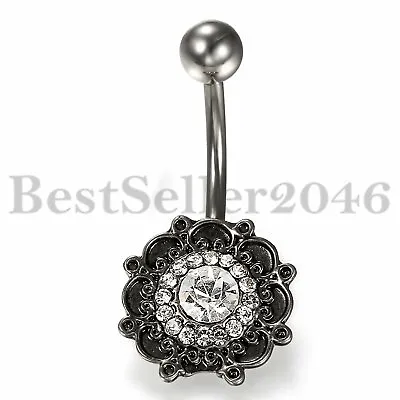 WOmens Vintage Belly Button Ring Dangle Navel Ring W/ CZ Body Piercing Jewelry • $8.99