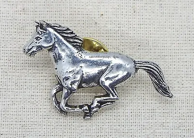 Running Horse Pin Badge (Artisan English Silver Pewter Brooch In Gift Pouch) • £5.90